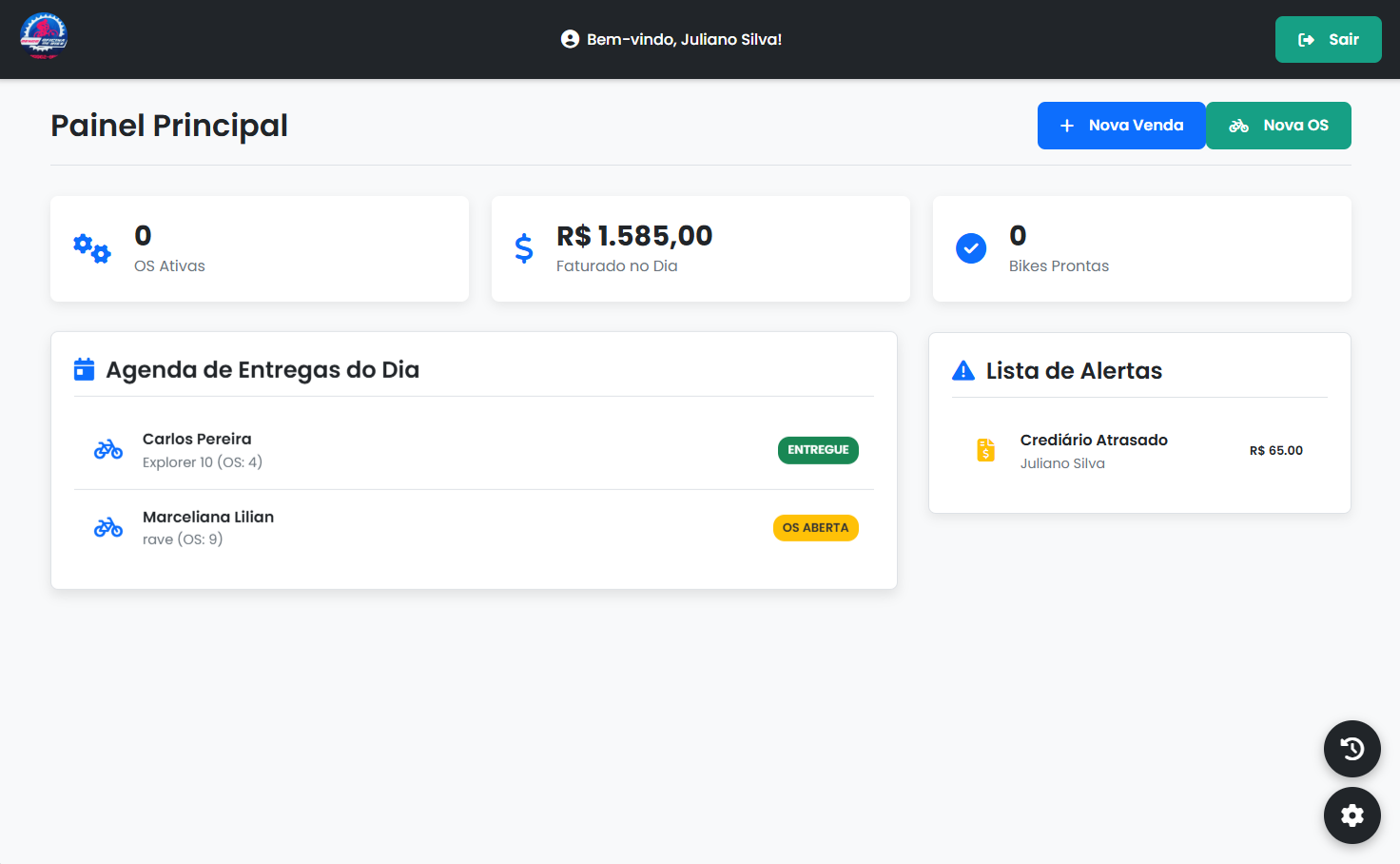 Dashboard do BikeOS